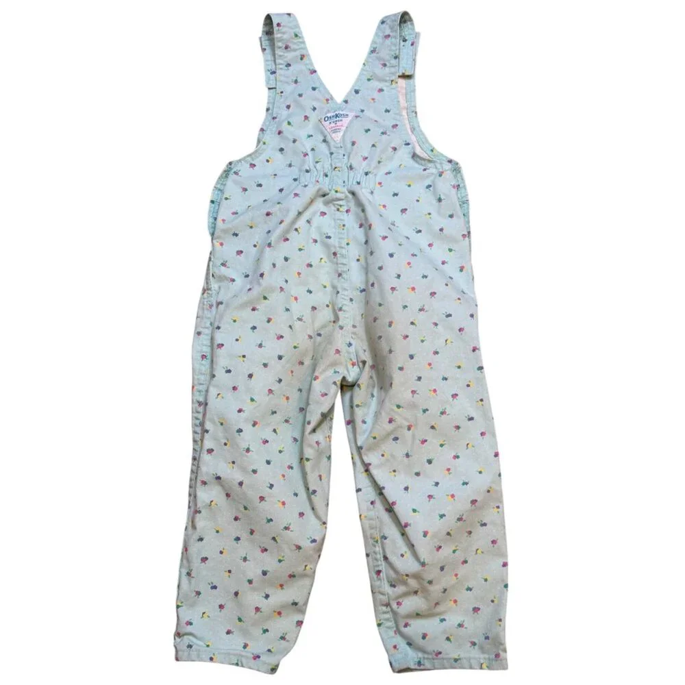 Vintage 90s OshKosh B'Gosh Floral Print Snap Vestbak Overalls USA Size‎ 4T